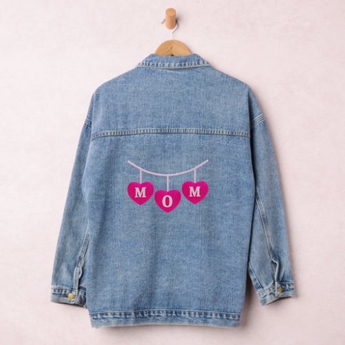 Mom heart shape pink pattern denim jacket