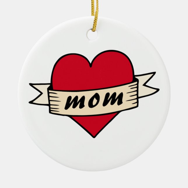Mom heart tattoo ceramic ornament (Front)