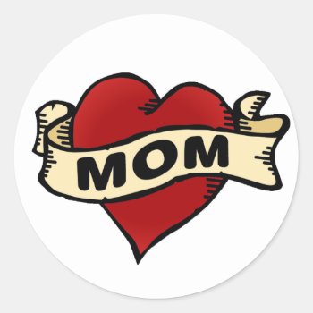 Mom Heart Tattoo Classic Round Sticker by holiday_tshirts at Zazzle
