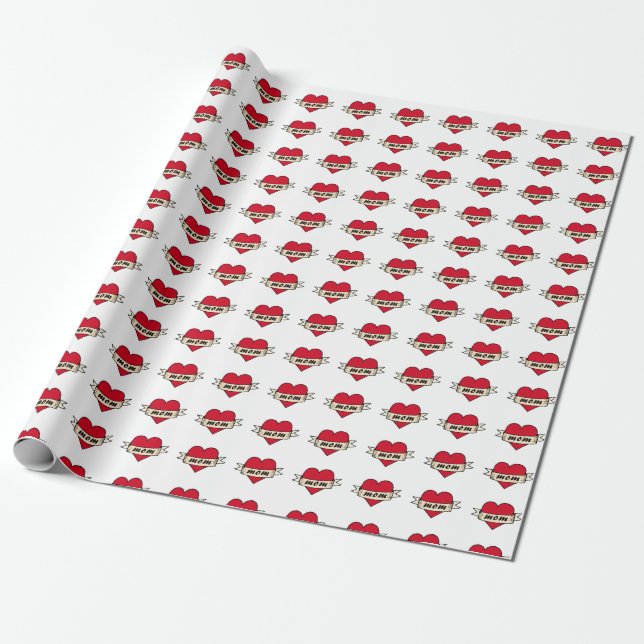 Mom heart tattoo wrapping paper (Unrolled)