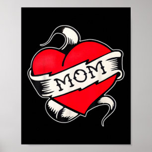 Mom Heart Traditional Old School Tattoo Flash Poster