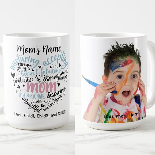 Mom Heart Word Nurturing Caring Customizable Photo Coffee Mug