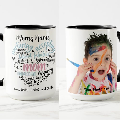 Mom Heart Word Nurturing Caring Customizable Photo Mug