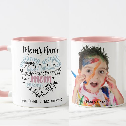 Mom Heart Word Nurturing Caring Customizable Photo Mug