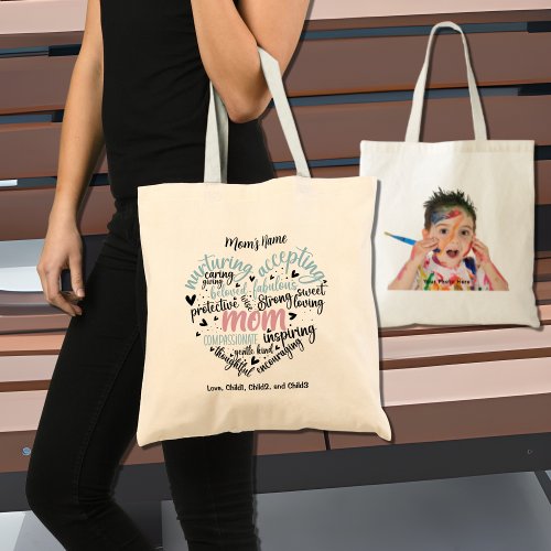 Mom Heart Words Nurturing Customizable Photo  Tote Bag