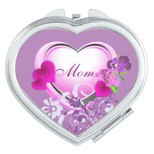 Mom Hearts & Flowers Purple Compact Mirror