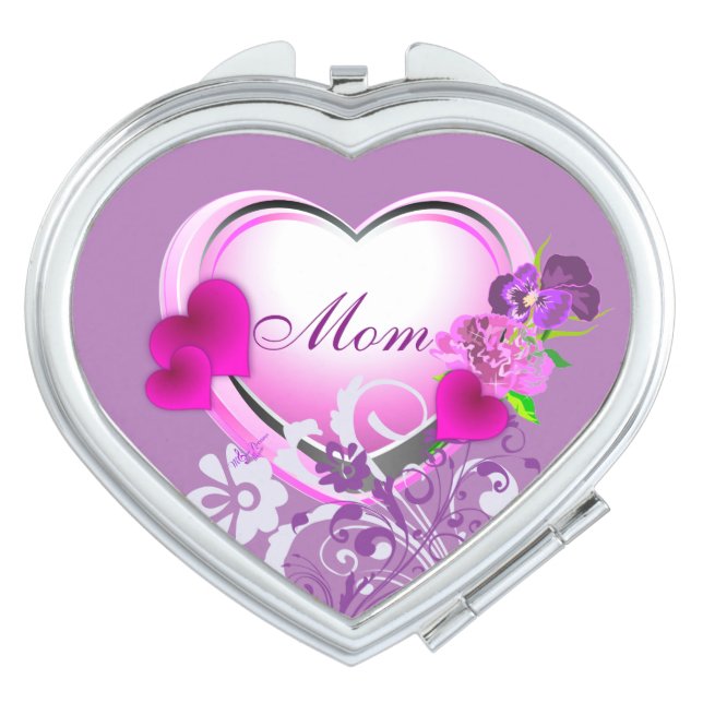 Mom Hearts & Flowers Purple Compact Mirror (Front)