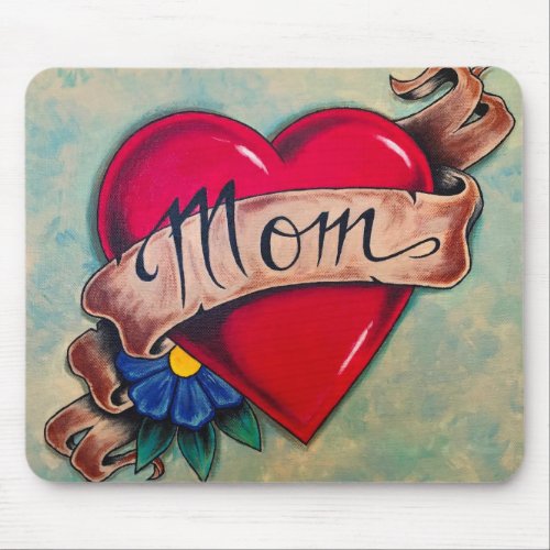 Mom Hearts Tattoo Style Art Mouse Pad