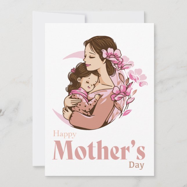 Mom Holding Baby Daughter Moon Flower Mother's Day Holiday Card (Front)