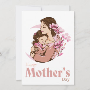 Mom Holding Baby Daughter Moon Flower Mother's Day Holiday Card