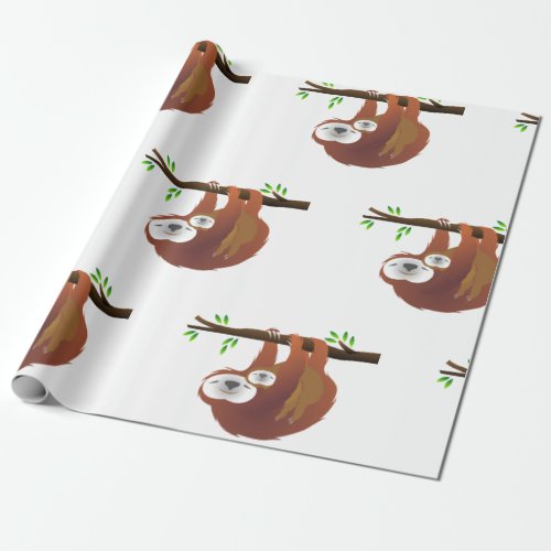 Mom Holding Baby Sloth Resting on a Tree Branch Wrapping Paper