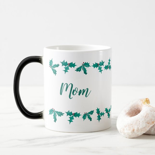 Mom Holly Pattern Christmas Coffee Cup (With Donut)