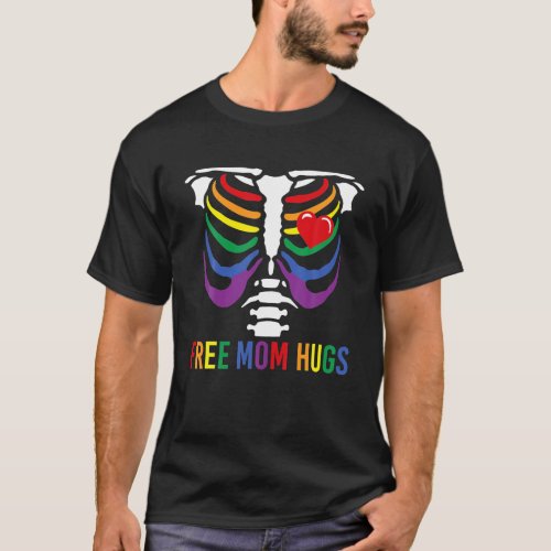 Mom Hugs Skeleton Rainbow LGBT Lesbian Gay Pride T_Shirt