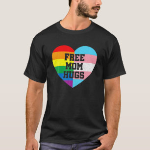 Mom Hugs With Rainbow And Transgender Flag Heart T-Shirt