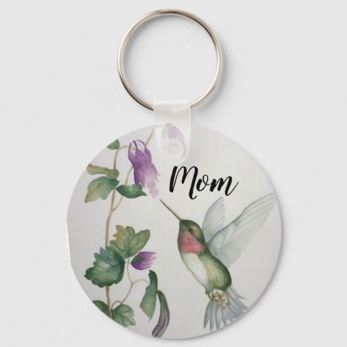 Mom Hummingbird Elegant Watercolor Garden Keychain