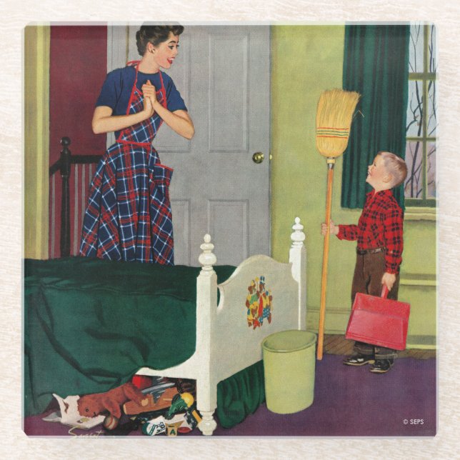 Mom, I Cleaned My Room! Glass Coaster (Front)