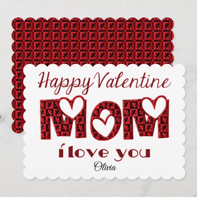 Mom I Love You Cute Cupid Typography Valentine Holiday Card (Front/Back)