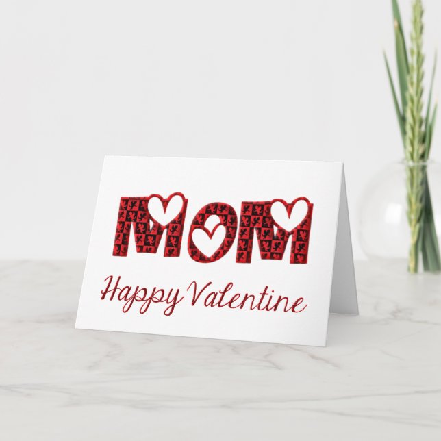 Mom I Love You Cute Cupid Typography Valentine Holiday Card (Front)