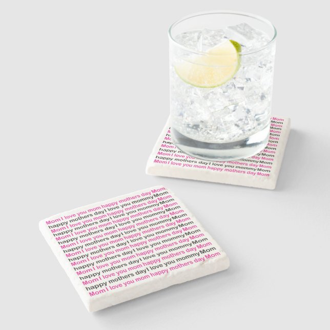 Mom I Love You Happy Mothers Day    Stone Coaster (Side)