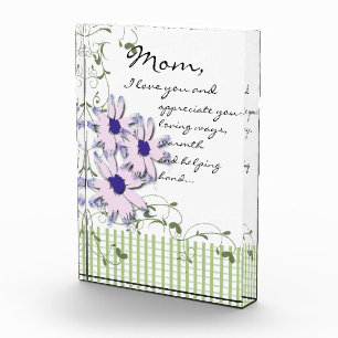 Mom, I Love You Pink Flowers Acrylic Award