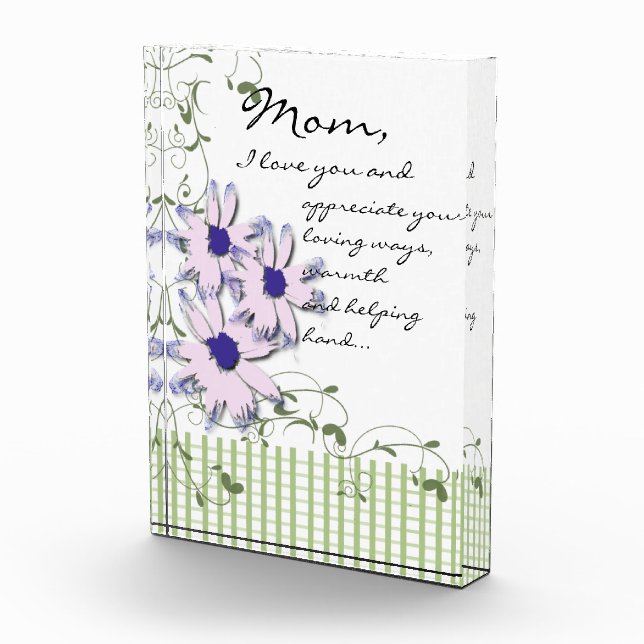 Mom, I Love You Pink Flowers Acrylic Award (Right)