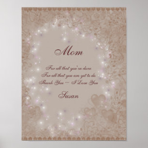 Mom I Love You Sepia Hearts Personalized Poster