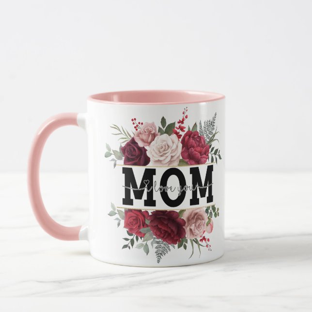 "Mom, I love you" watercolor floral coffee mug (Left)