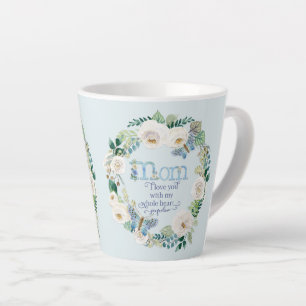 Mom I Love You Watercolor White Floral Butterfly Latte Mug