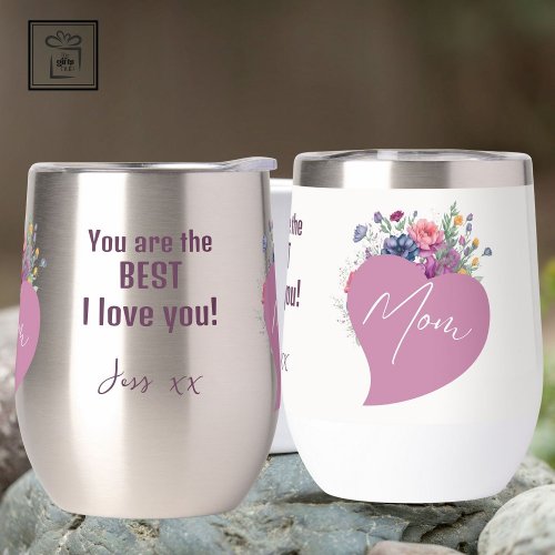 Mom I Love You Watercolor Wildflowers Heart Thermal Wine Tumbler