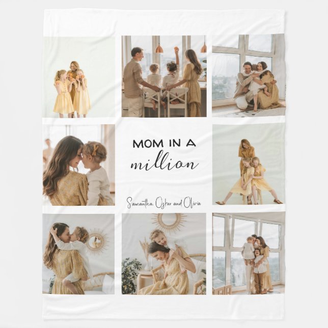 "Mom in a Million" Personalized Photo Collage |  Fleece Blanket (Front)