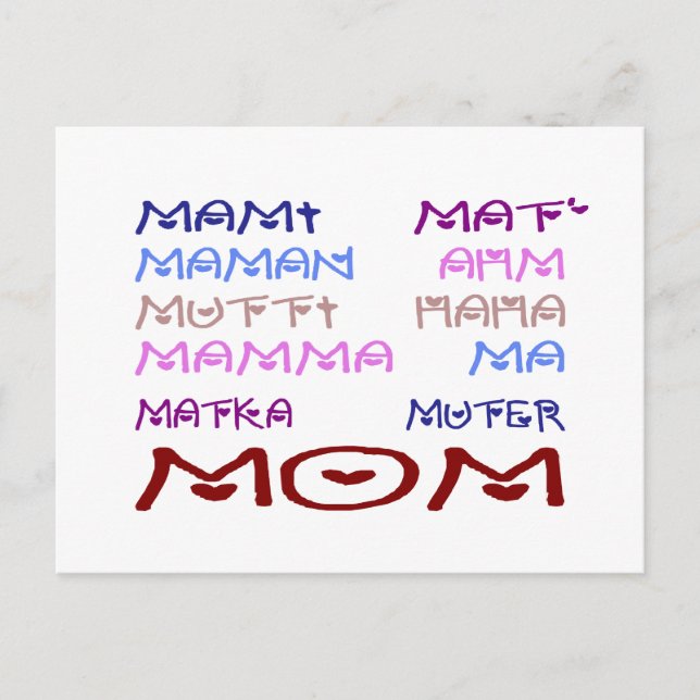 Mom in Different Languages (Mother's Day) Postcard (Front)