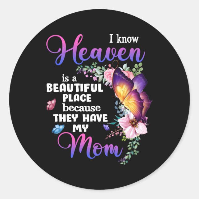 Mom In Heaven Purple Butterfly Loss Of Loved Mom F Classic Round Sticker (Front)