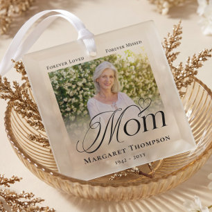 Mom In Loving Memory Memorial Photo Keepsake Glass Ornament