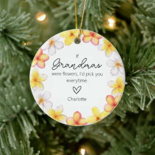Mom Into Grandma Grandkids Name Florals Watercolor Ceramic Ornament