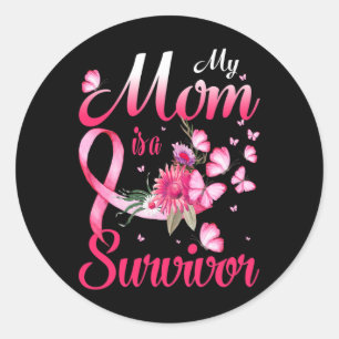 Mom Is A Survivor Breast Cancer Awareness  Classic Round Sticker