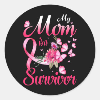 Mom Is A Survivor Breast Cancer Awareness Classic Round Sticker