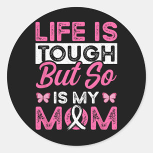 Mom Is A Survivor Pink Ribbon Breast Cancer Patien Classic Round Sticker