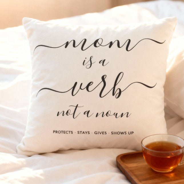 Mom Is a Verb Family Photo Collage Mother Keepsake Throw Pillow (Creator Uploaded)