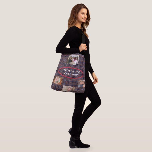 Mom Is Best 4 Family Snapshots Tartan Plaid Crossbody Bag (On Model)
