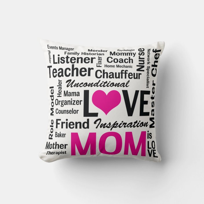 Mom is Love Pink and Black Mother's Day Throw Pillow Zazzle