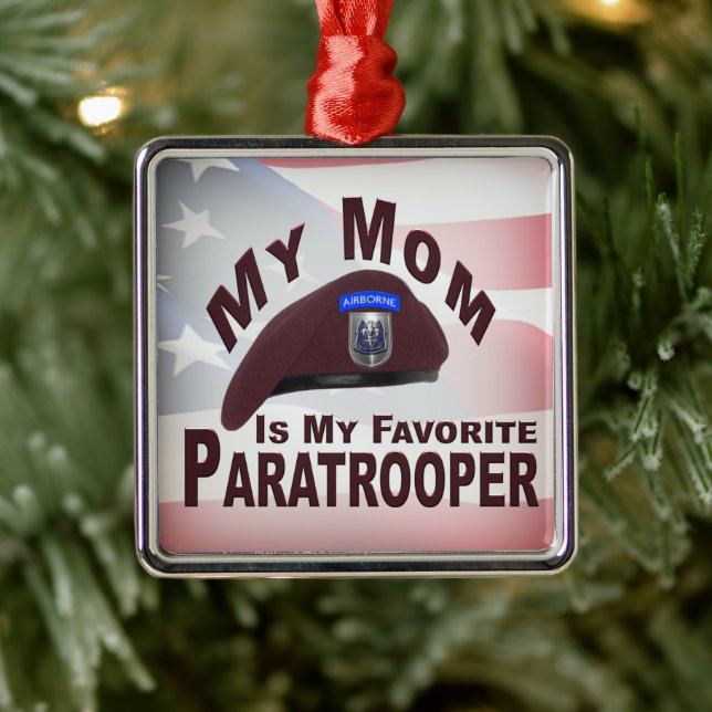 Mom is My Favorite Paratrooper Christmas  Metal Ornament (Tree)