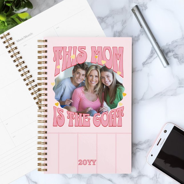 Mom is the Goat Photo Pink Red Retro Planner (Mom is the Goat - Greatest of All Time - photo planner gift)
