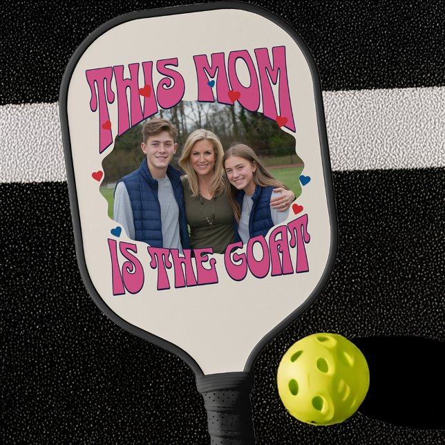 Mom is the Goat Retro Greatest Of All Time Photo Pickleball Paddle (Mom is the Greatest Of All Time - Custom photo, GOAT pickleball bat)