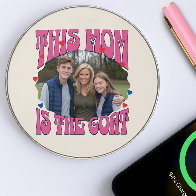 Mom is the Goat Retro Greatest Of All Time Photo Wireless Charger (Mom is the Goat - Greatest of All Time - photo charger gift)
