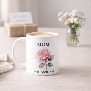 Mom June Birth Flower with Kids Names Coffee Mug