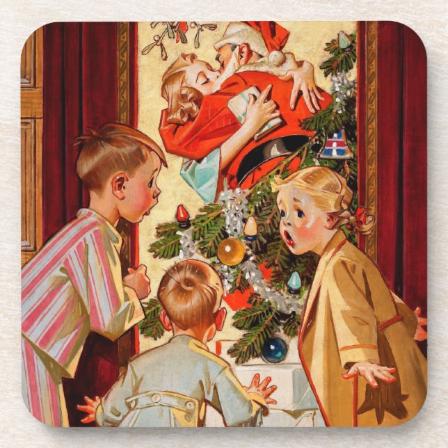 Mom Kisses Santa Claus Beverage Coaster (Front)