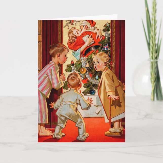Mom Kisses Santa Claus Holiday Card (Front)