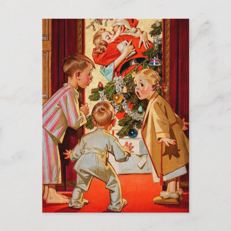 Mom Kisses Santa Claus Holiday Postcard (Front)