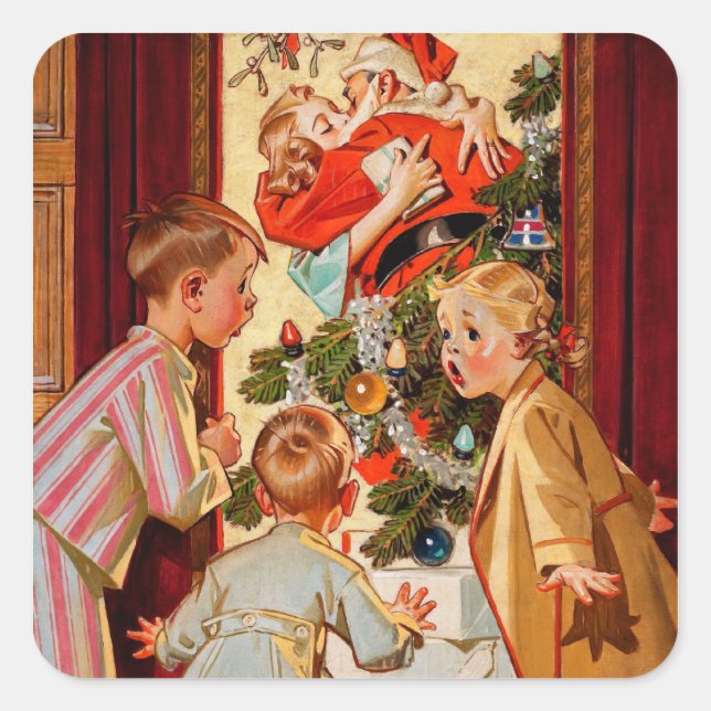 Mom Kisses Santa Claus Square Sticker (Front)