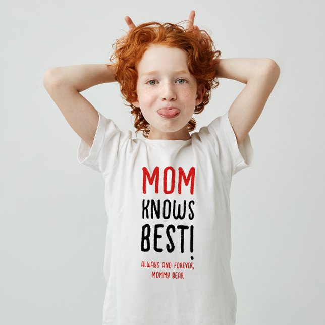Mom Knows Best Funny Modern Red Black Typography T-Shirt (Creator Uploaded)